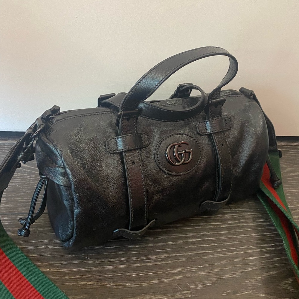 Gucci Barrel Rolland Bag Black Leather